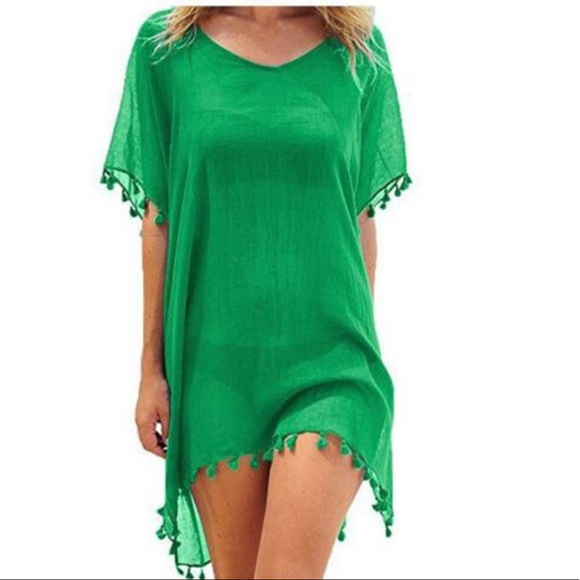 Swimsuit Cover Up with Tassels Green - Picture 4 of 6